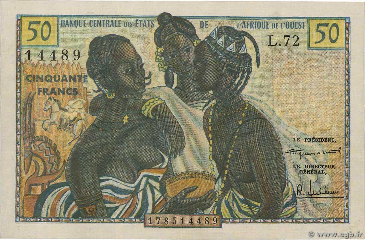 50 Francs WEST AFRICAN STATES  1958 P.001 AU+