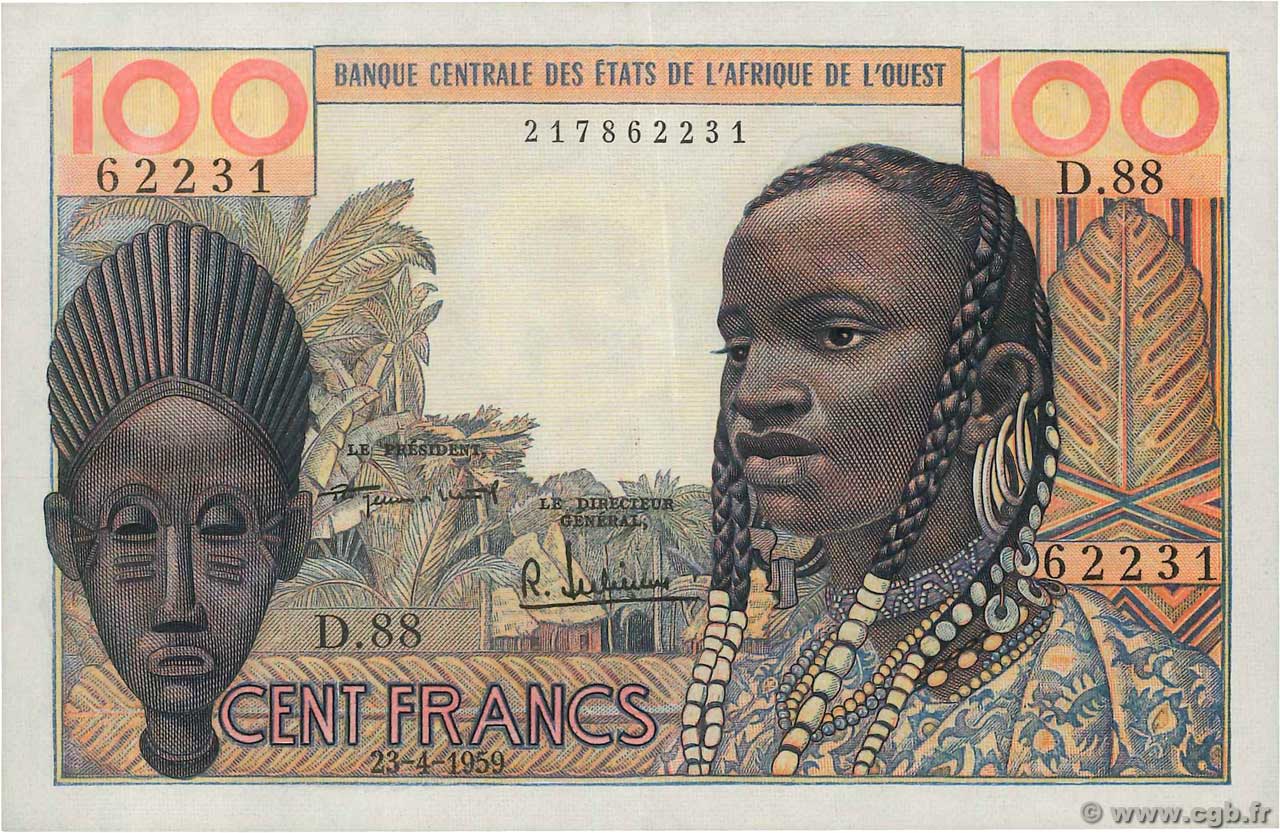 100 Francs WEST AFRICAN STATES  1959 P.002a XF+