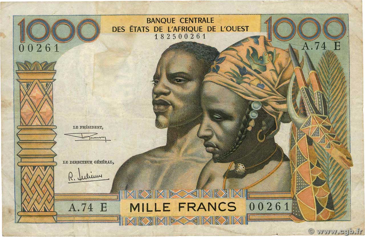 1000 Francs ÉTATS DE L AFRIQUE DE L OUEST  1967 P.503Eg TB