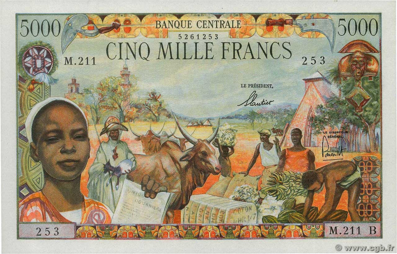 5000 Francs EQUATORIAL AFRICAN STATES (FRENCH)  1963 P.06b q.AU