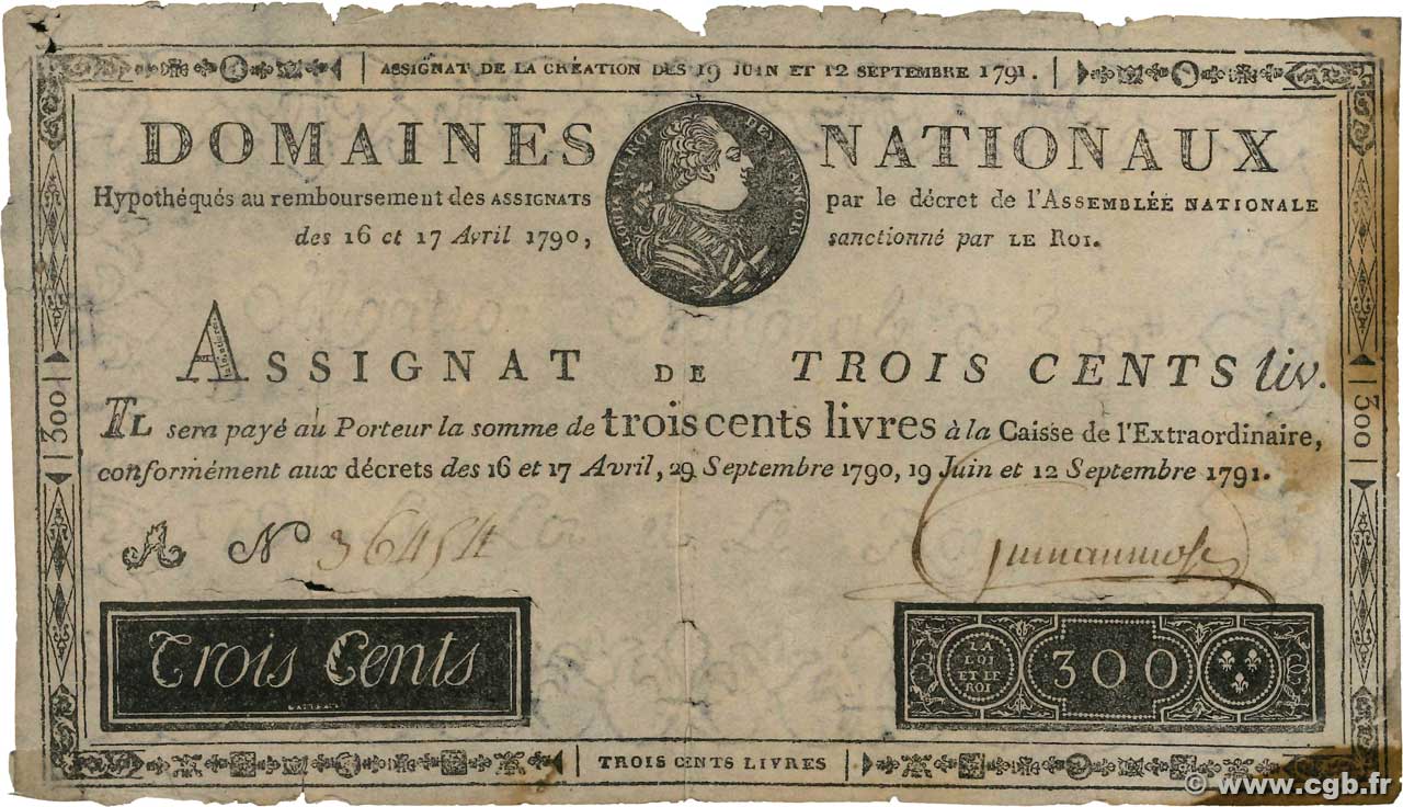 300 Livres Faux FRANCIA  1791 Ass.18f RC