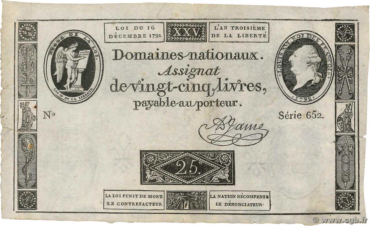 25 Livres FRANCIA  1791 Ass.22a BC