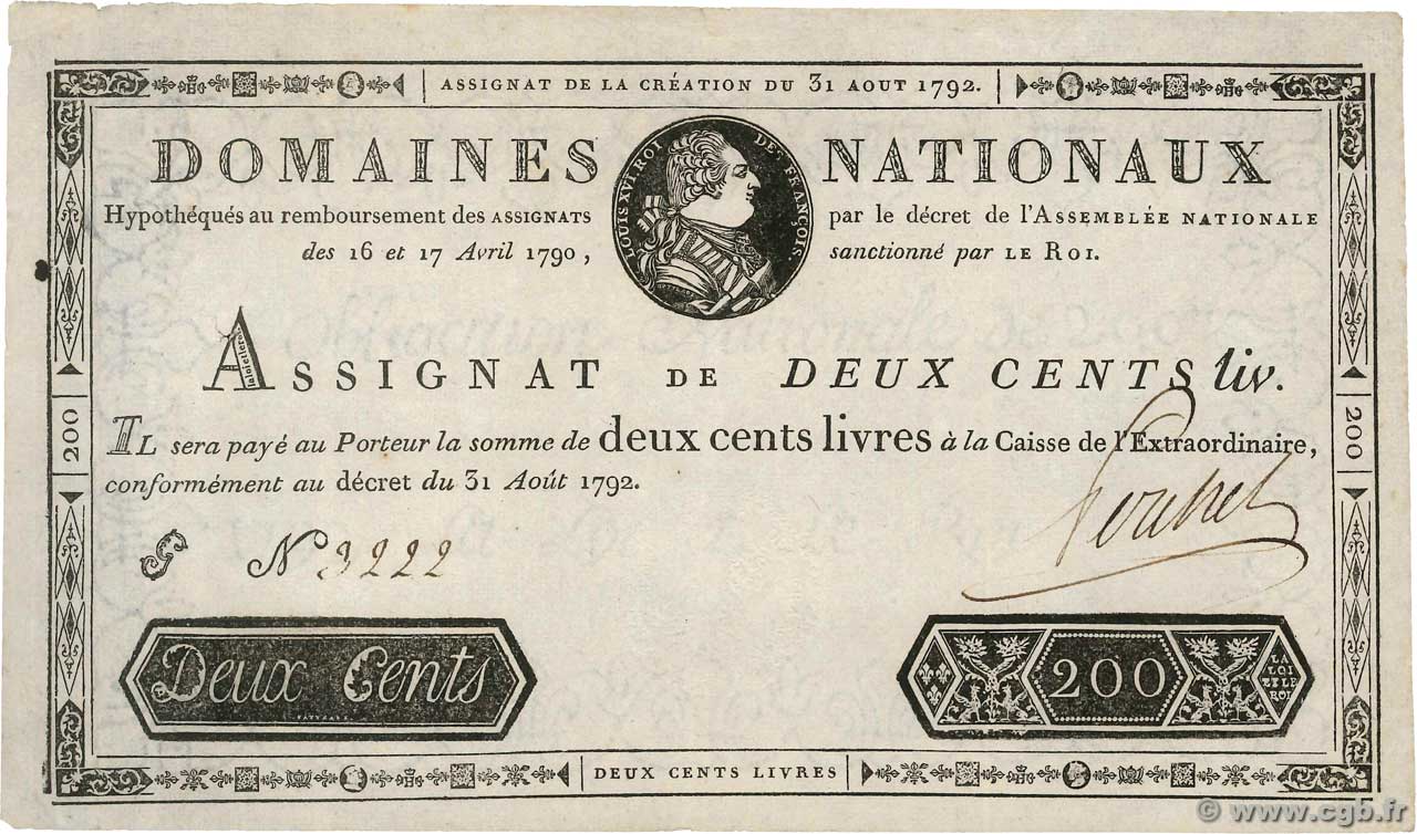 200 Livres FRANCE  1792 Ass.33a TTB