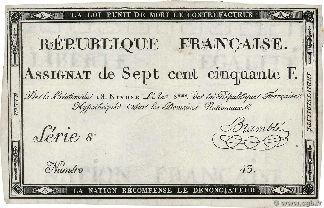 750 Francs FRANCE  1795 Ass.49a XF-