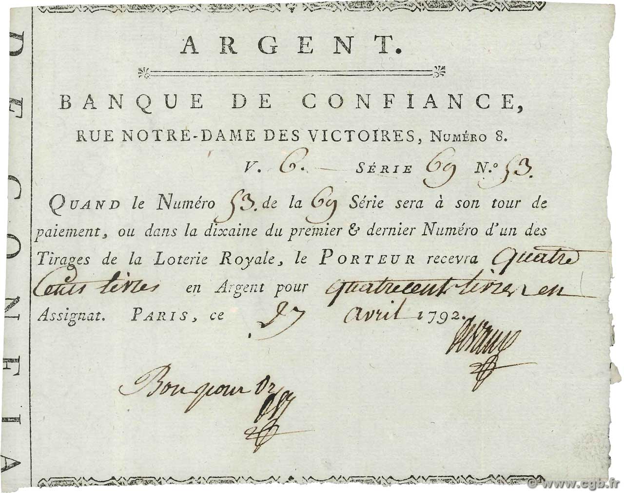 400 Livres  FRANCE regionalism and various  1792  XF