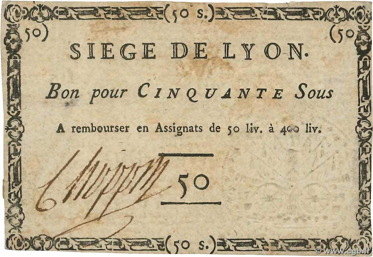 50 Sous FRANCE regionalismo y varios Lyon 1793 Kol.137d MBC