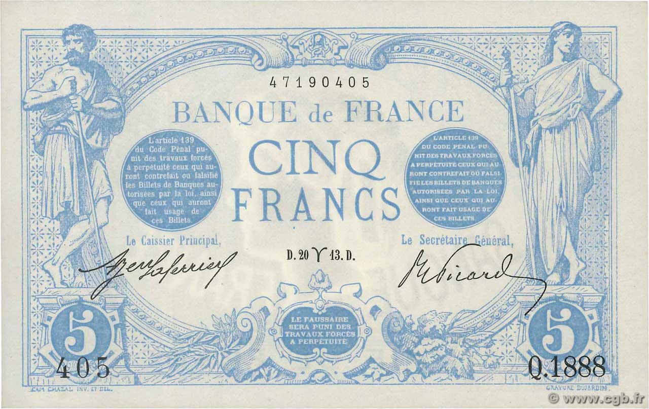 5 Francs BLEU FRANCIA  1913 F.02.15 SC+