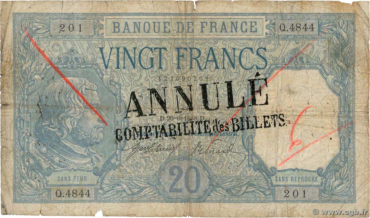 20 Francs BAYARD Annulé FRANKREICH  1918 F.11.03 SGE