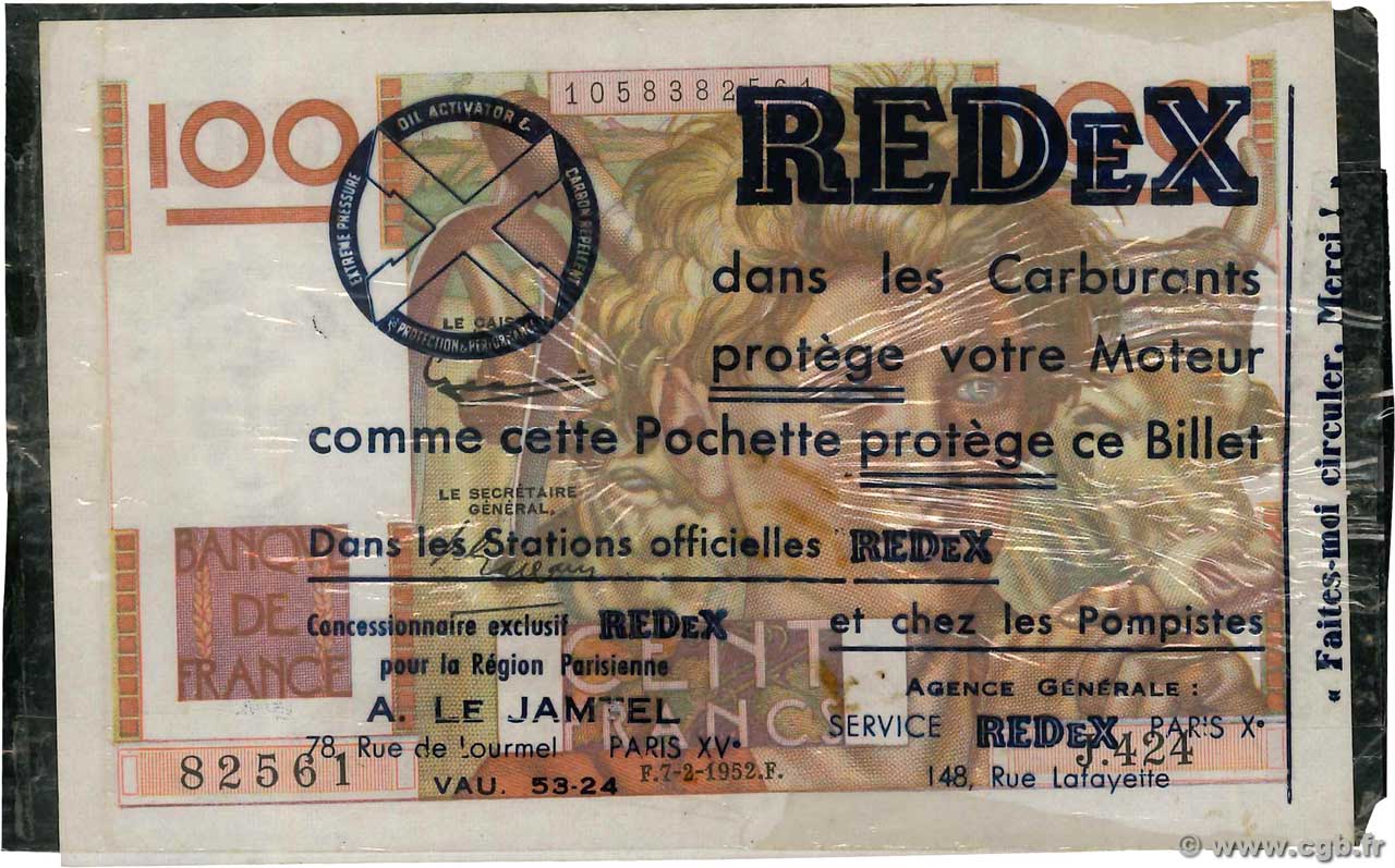 100 Francs JEUNE PAYSAN Publicitaire FRANCE  1952 F.28.31 UNC