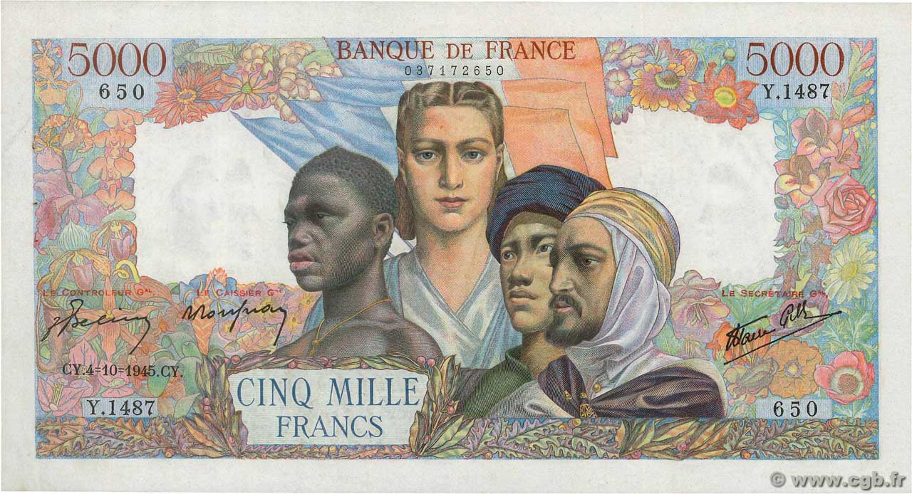 5000 Francs EMPIRE FRANÇAIS FRANCIA  1945 F.47.46 q.AU