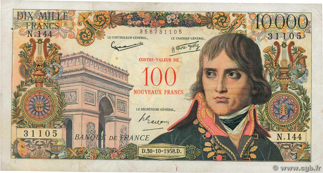 100 NF sur 10000 Francs BONAPARTE FRANCE  1958 F.55.01 F