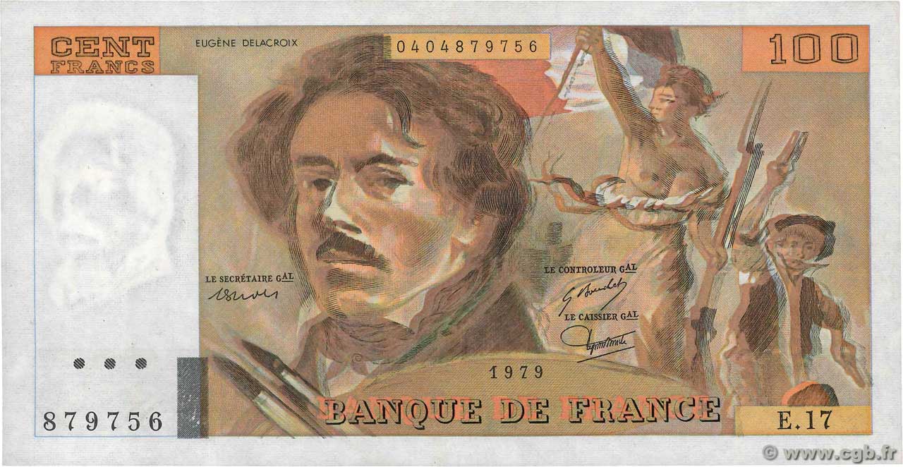 100 Francs DELACROIX modifié Fauté FRANCIA  1979 F.69.02c AU
