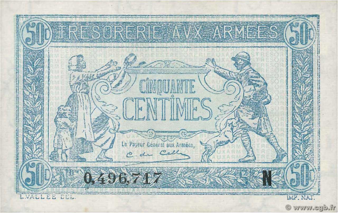 50 Centimes TRÉSORERIE AUX ARMÉES 1917 FRANCIA  1917 VF.01.14 AU