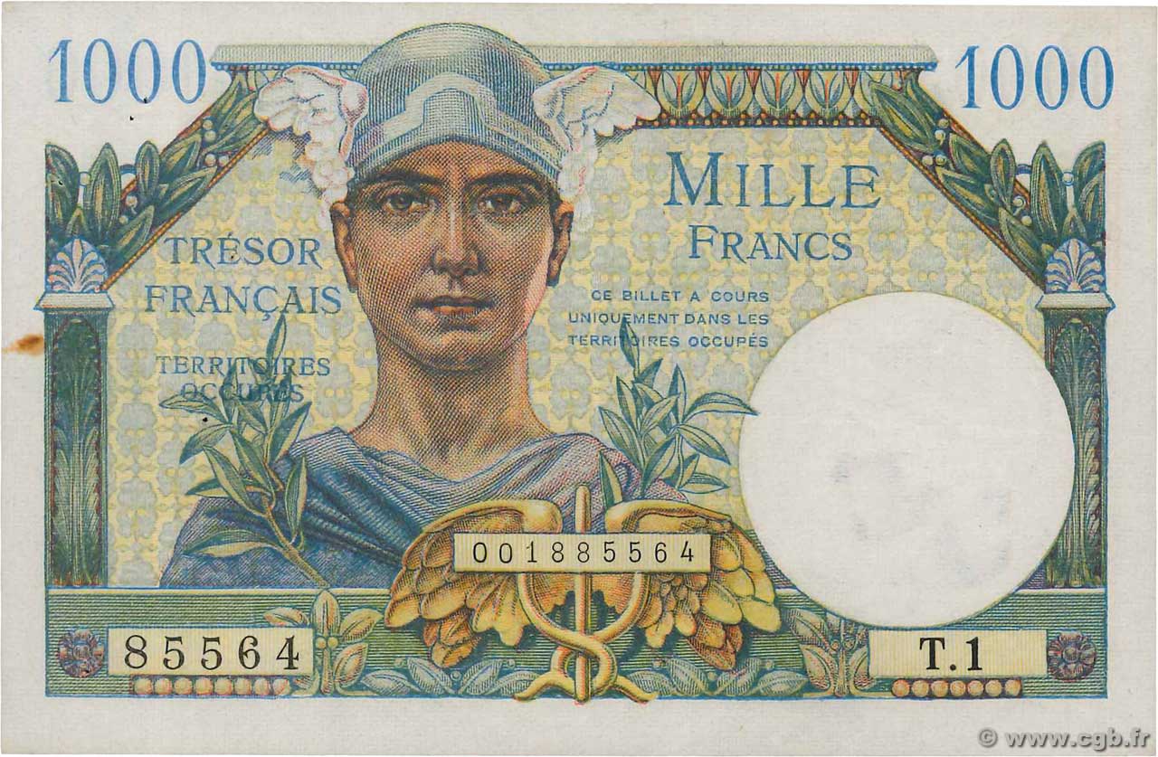 1000 Francs TRÉSOR FRANÇAIS FRANCE  1947 VF.33.01 TTB+