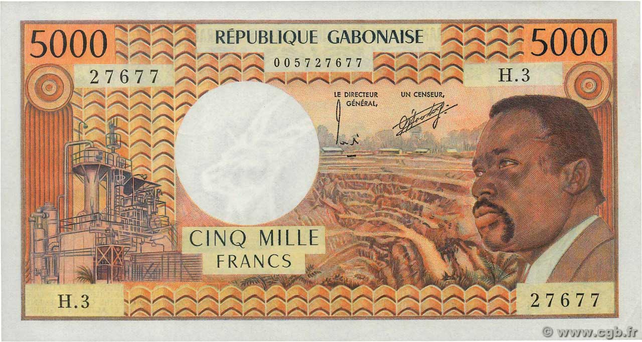 5000 Francs GABON  1974 P.04b XF