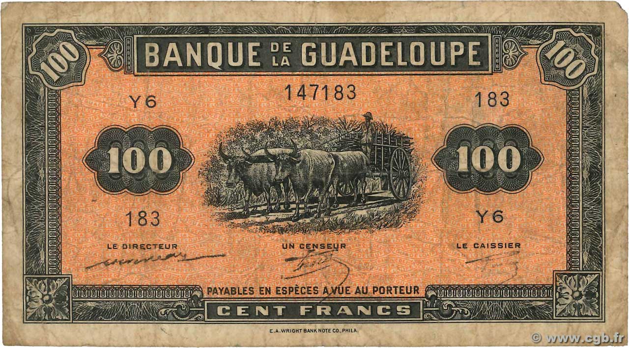 100 Francs GUADELOUPE  1942 P.23A VG