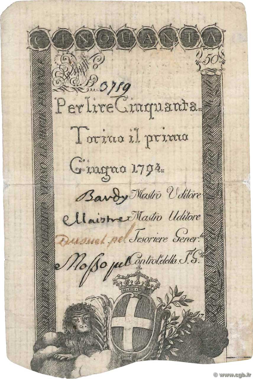 50 Lire ITALY Turin 1794 PS.118 F+