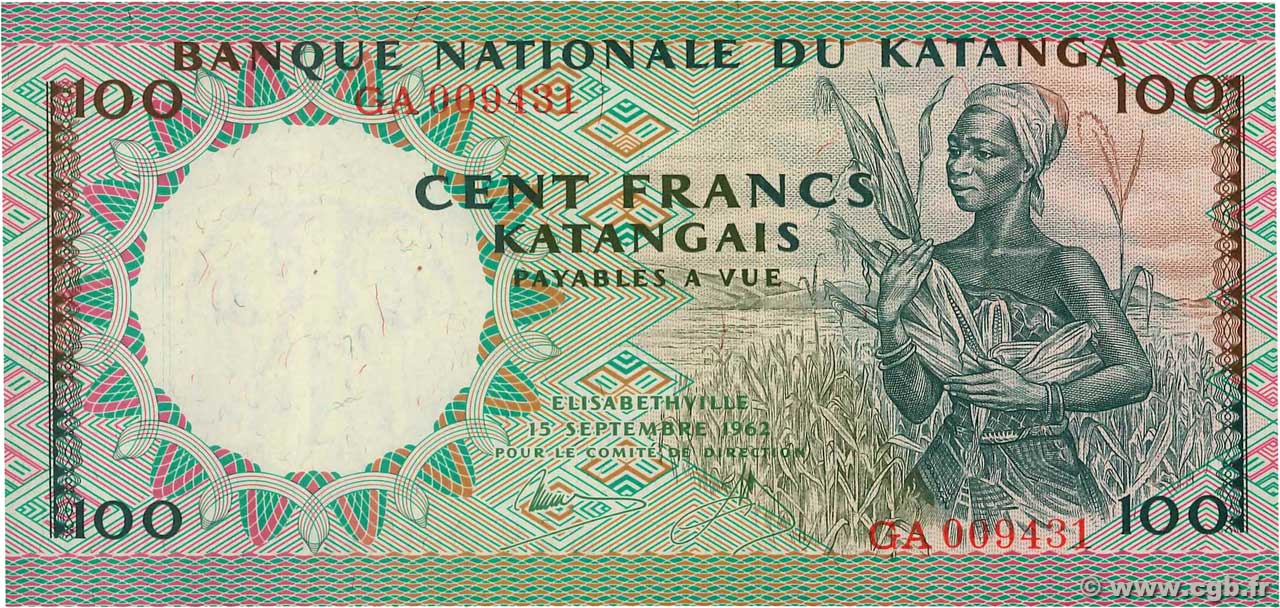 100 Francs KATANGA  1962 P.12a ST