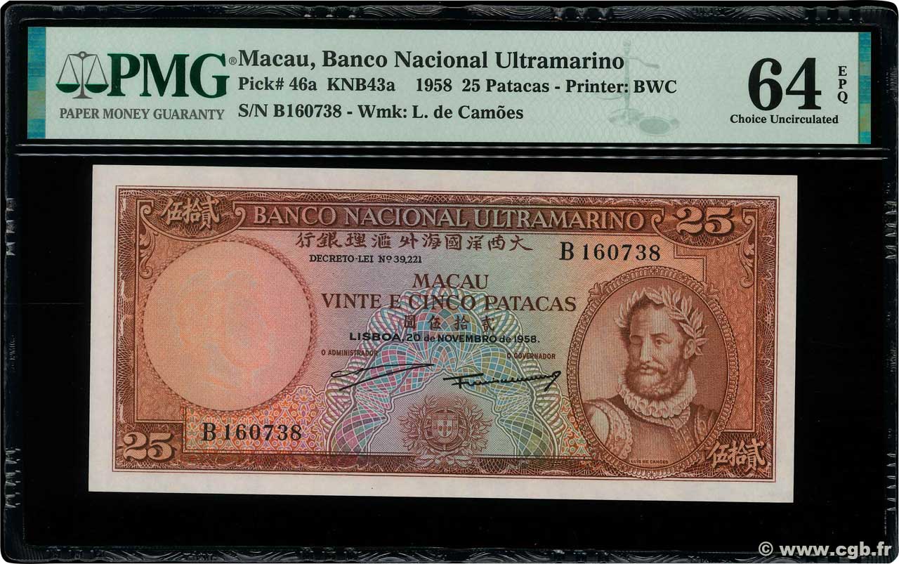 25 Patacas MACAO  1958 P.046a fST+