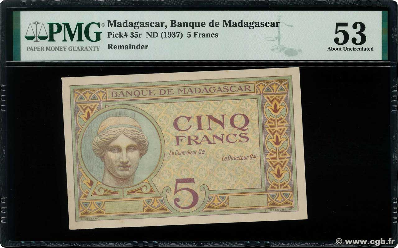 5 Francs Épreuve MADAGASCAR  1926 P.035r XF+