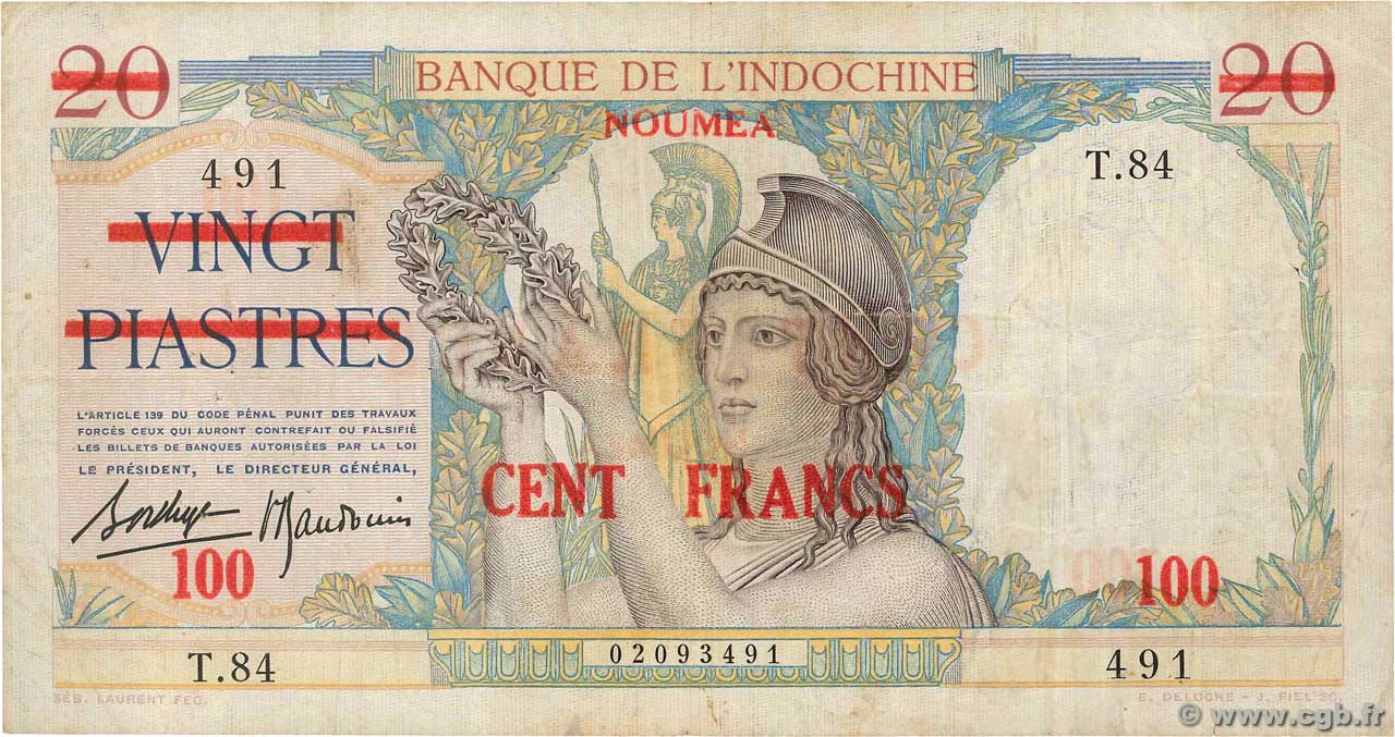 100 Francs NOUVELLE CALÉDONIE  1939 P.39 BC