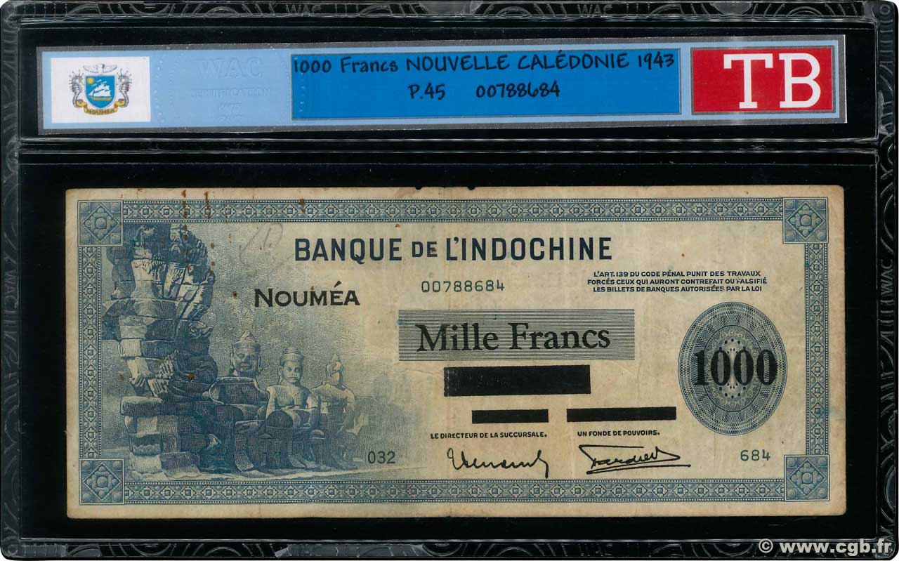 1000 Francs NOUVELLE CALÉDONIE  1943 P.45 fS