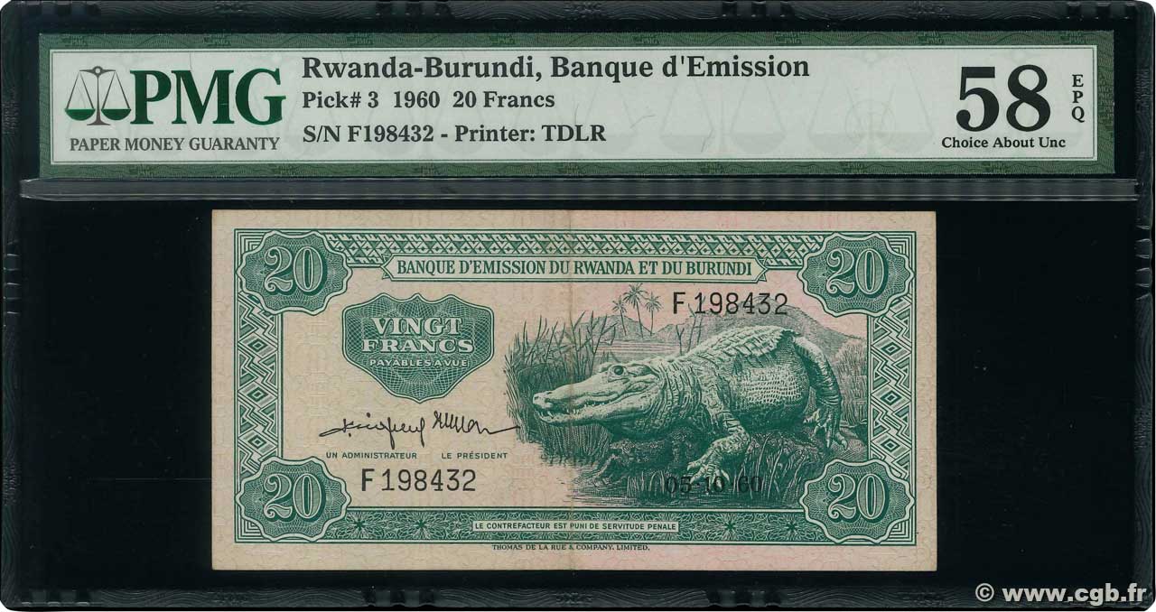 20 Francs RWANDA BURUNDI  1960 P.03 fST