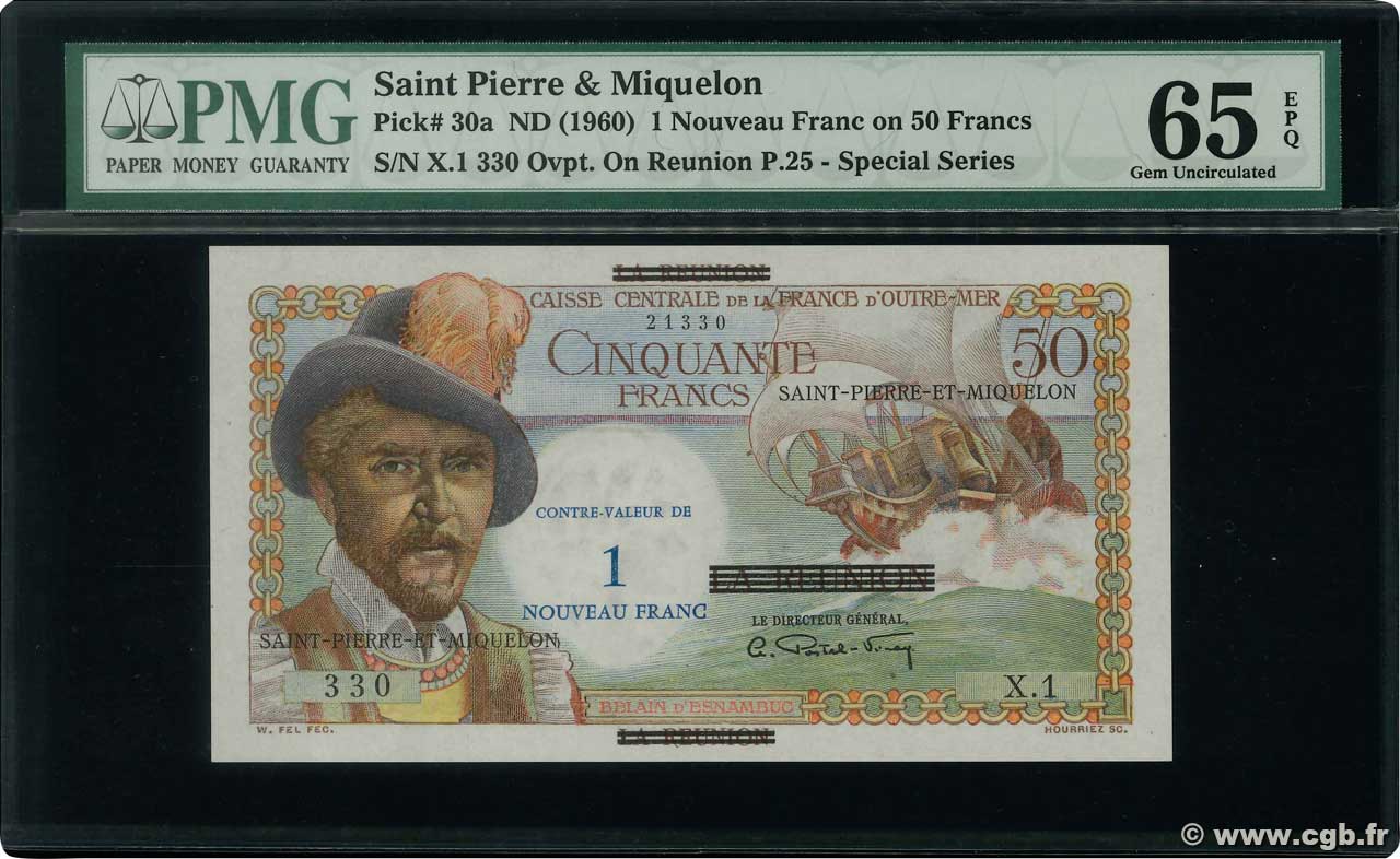 1 NF sur 50 Francs Belain d Esnambuc SAN PEDRO Y MIGUELóN  1960 P.30a FDC