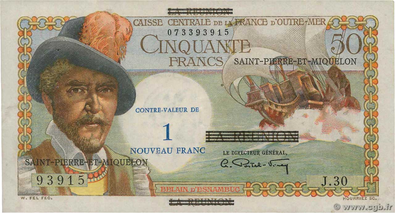 1 NF sur 50 Francs Belain d Esnambuc SAN PEDRO Y MIGUELóN  1960 P.30b MBC+