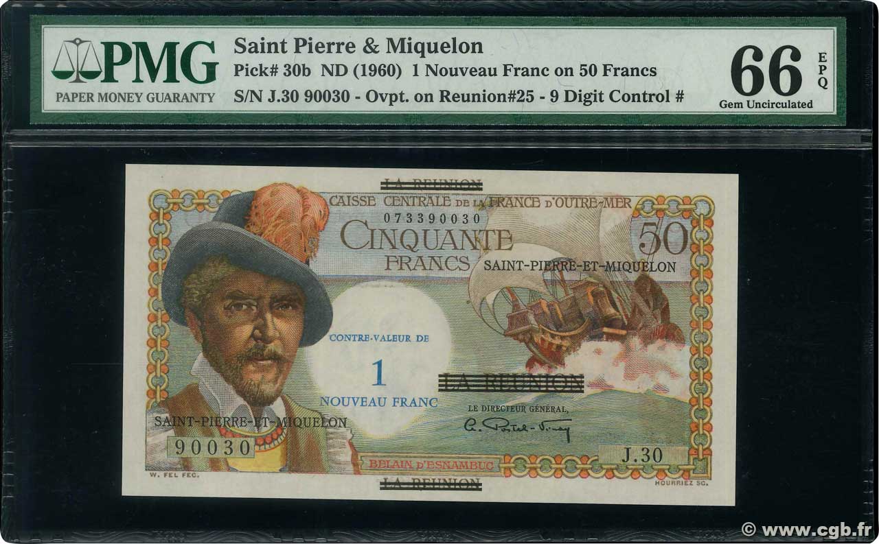 1 NF sur 50 Francs Belain d Esnambuc SAINT PIERRE AND MIQUELON  1960 P.30b UNC
