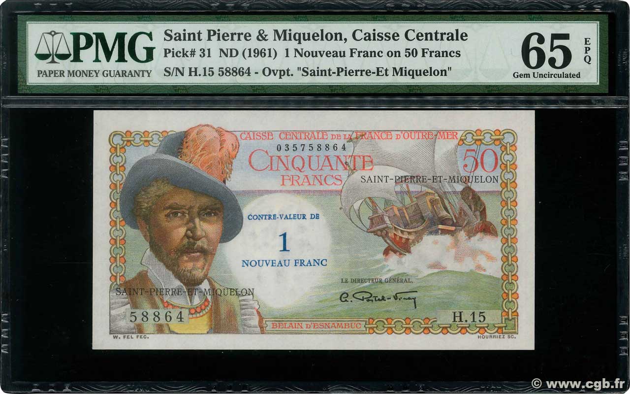 1 NF sur 50 Francs Belain d Esnambuc SAN PEDRO Y MIGUELóN  1960 P.31 FDC