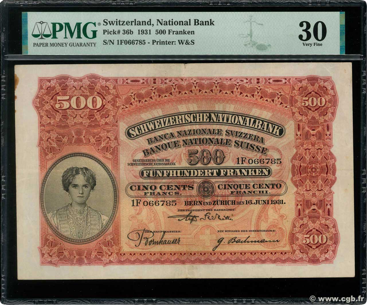 500 Francs SUISSE  1931 P.36b VF