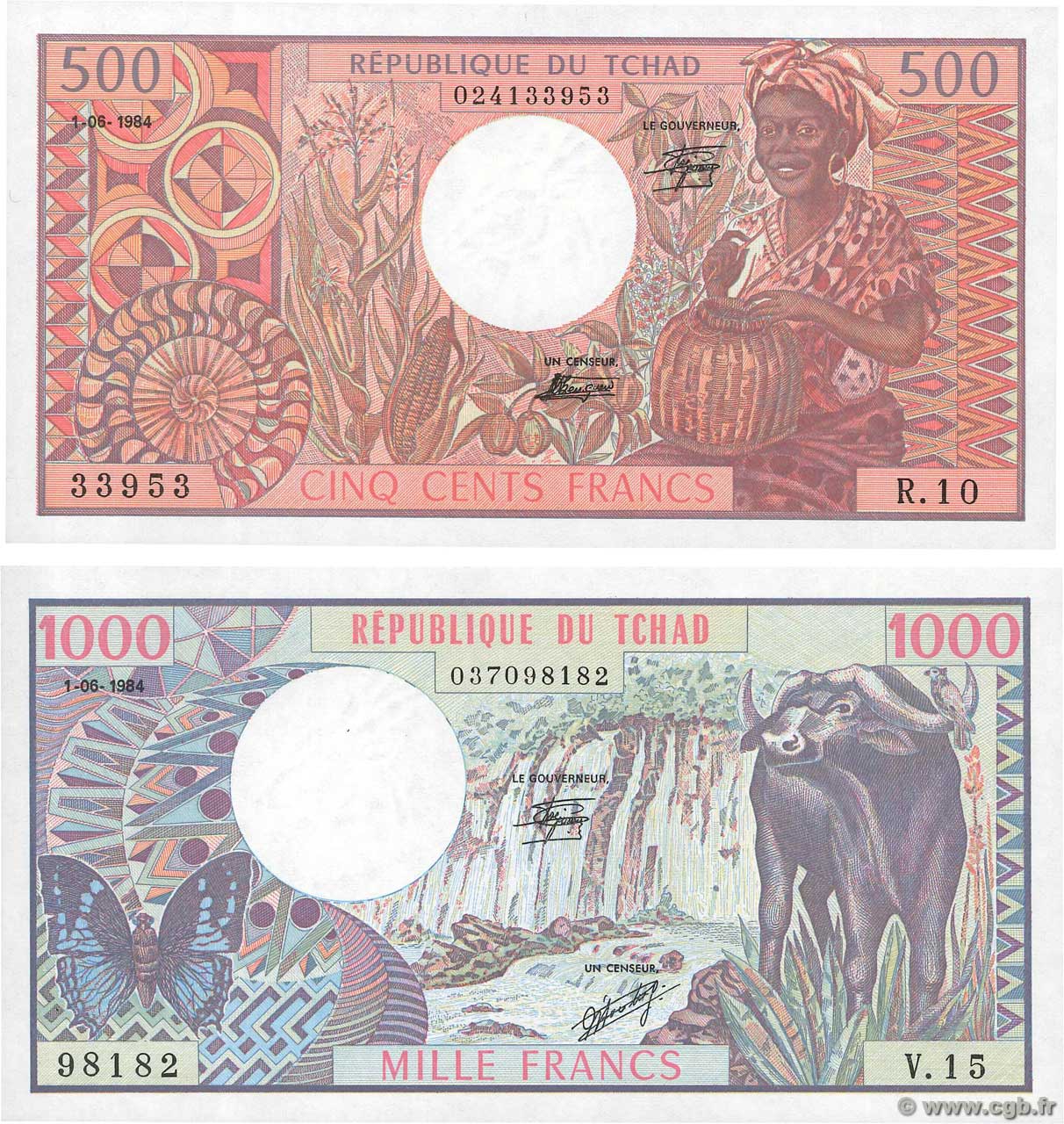 500 et 1000 Francs Lot CIAD  1984 P.06 et P.07 q.FDC