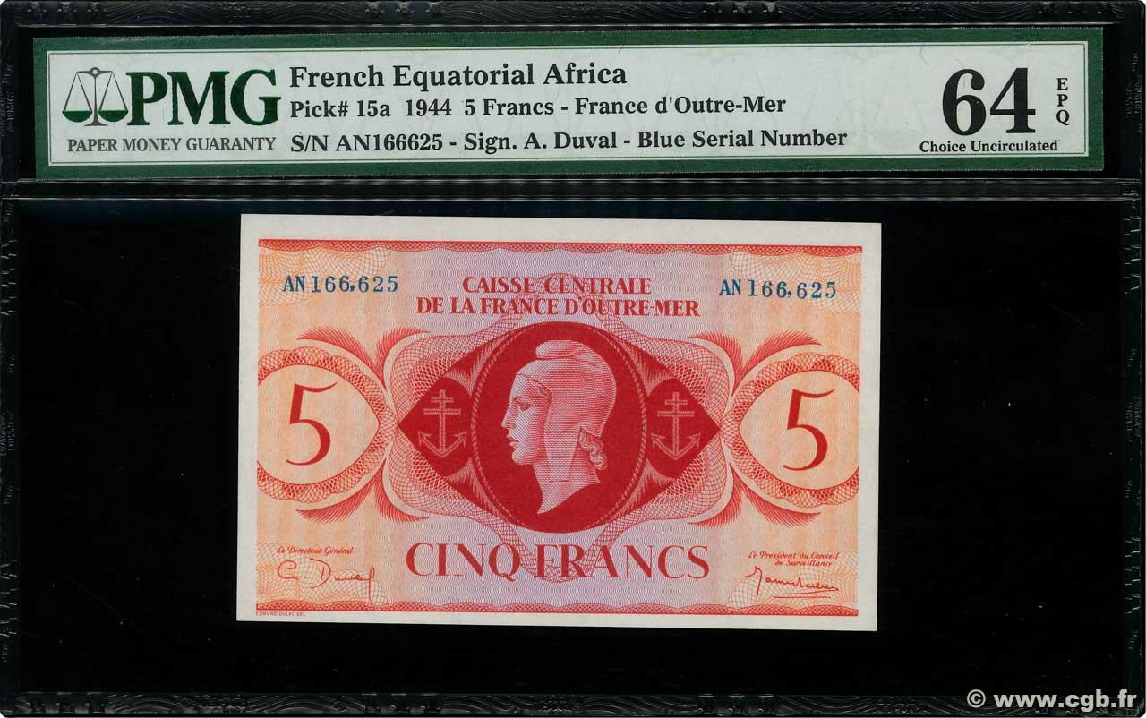 5 Francs AFRIQUE ÉQUATORIALE FRANÇAISE  1943 P.15a UNC-