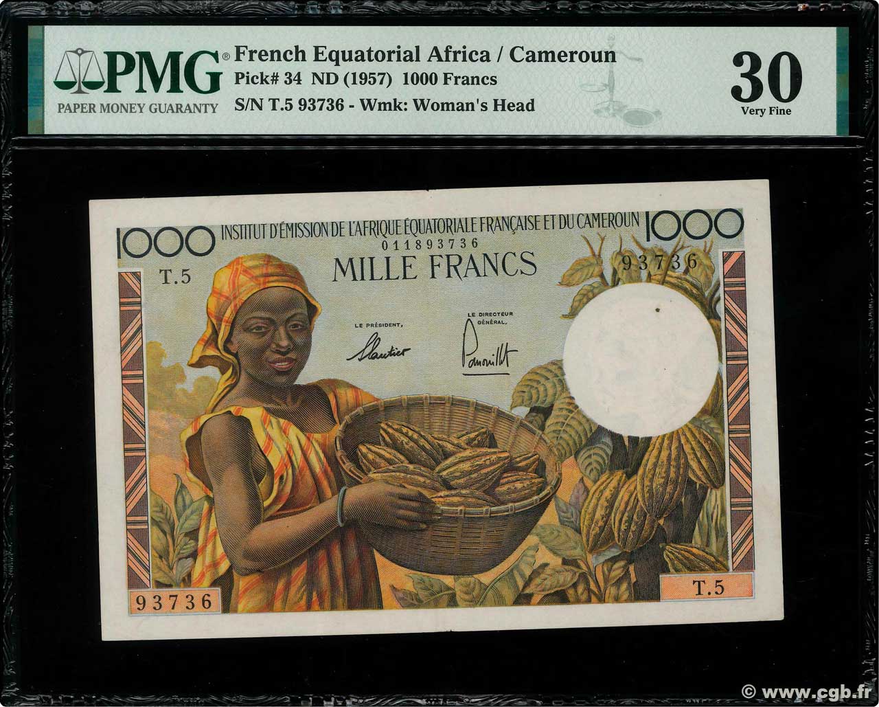 1000 Francs AFRIQUE ÉQUATORIALE FRANÇAISE  1957 P.34 TTB