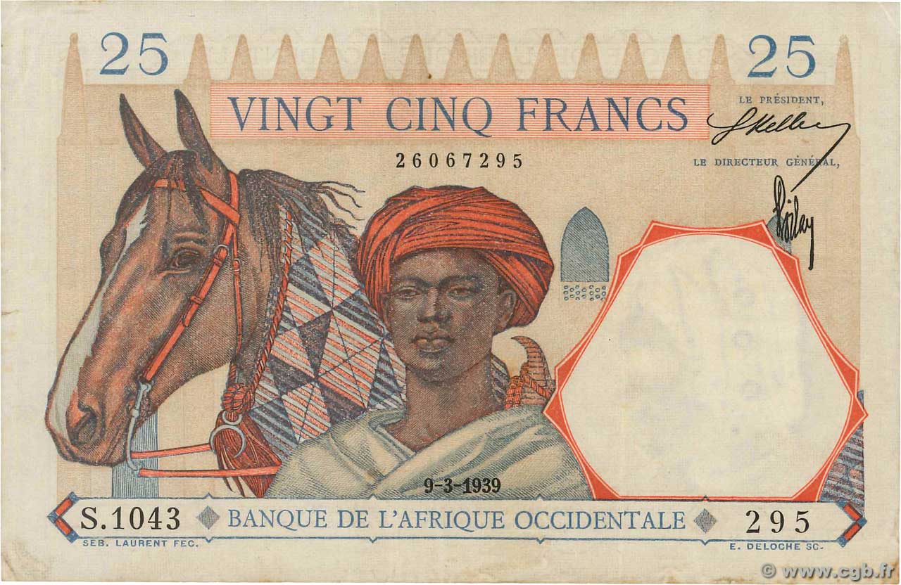 25 Francs FRENCH WEST AFRICA  1939 P.22 SS
