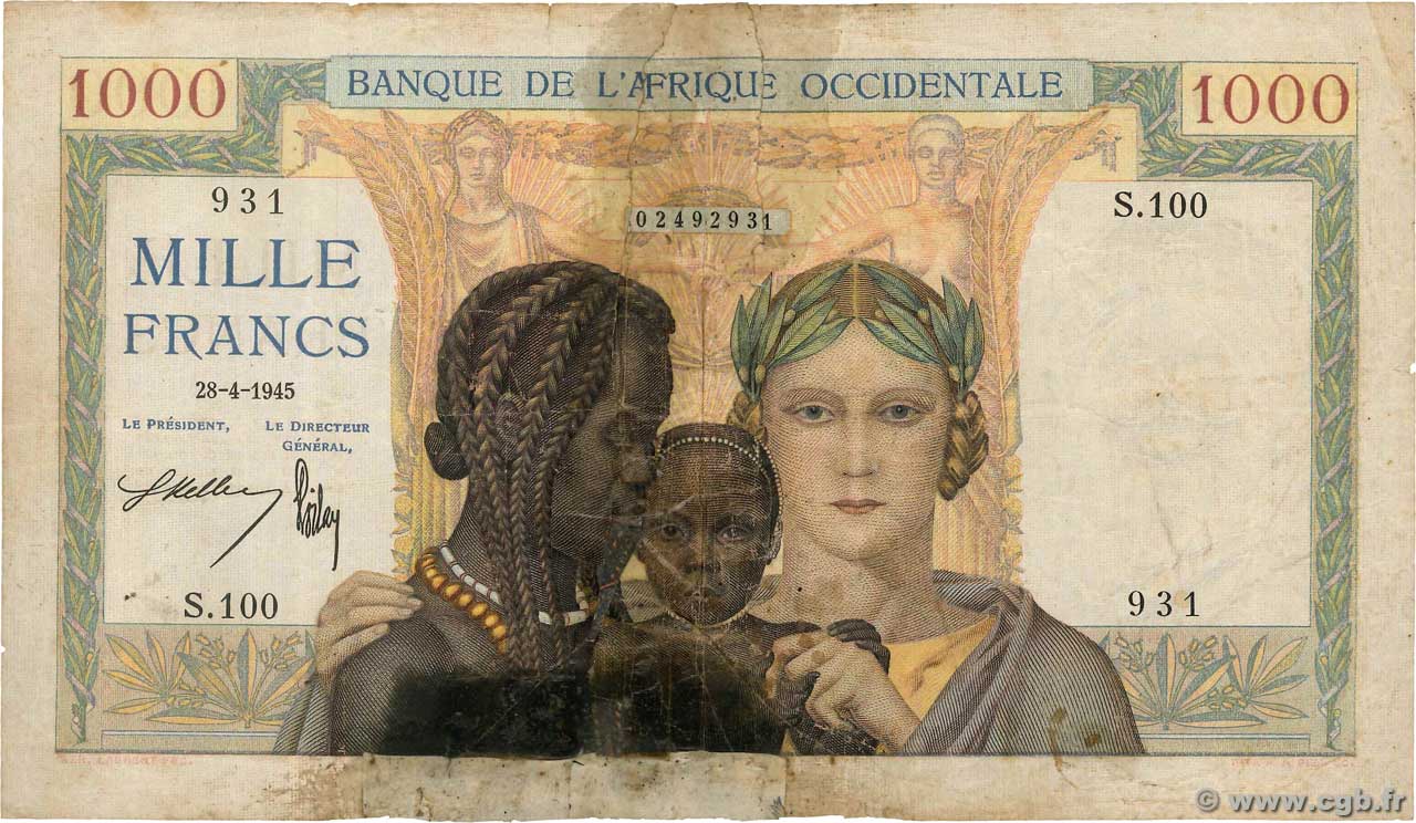 1000 Francs FRENCH WEST AFRICA  1941 P.24 MC