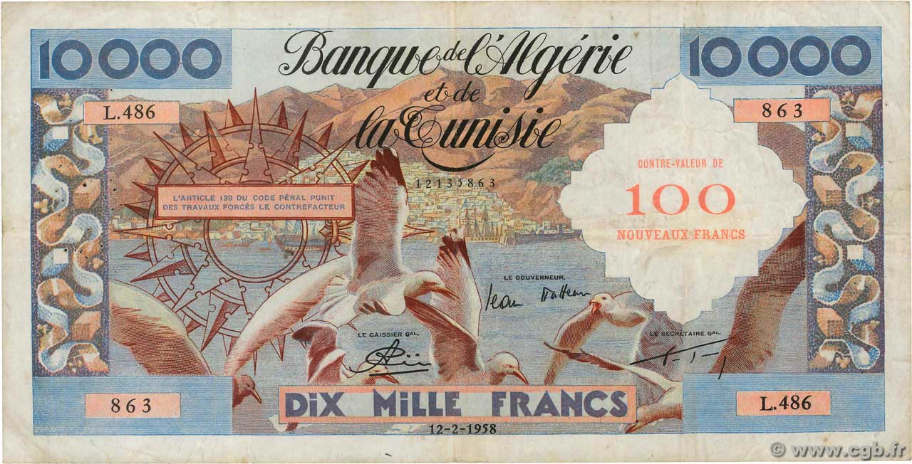 100 Nouveaux Francs sur 10000 Francs ALGERIEN  1958 P.114 S