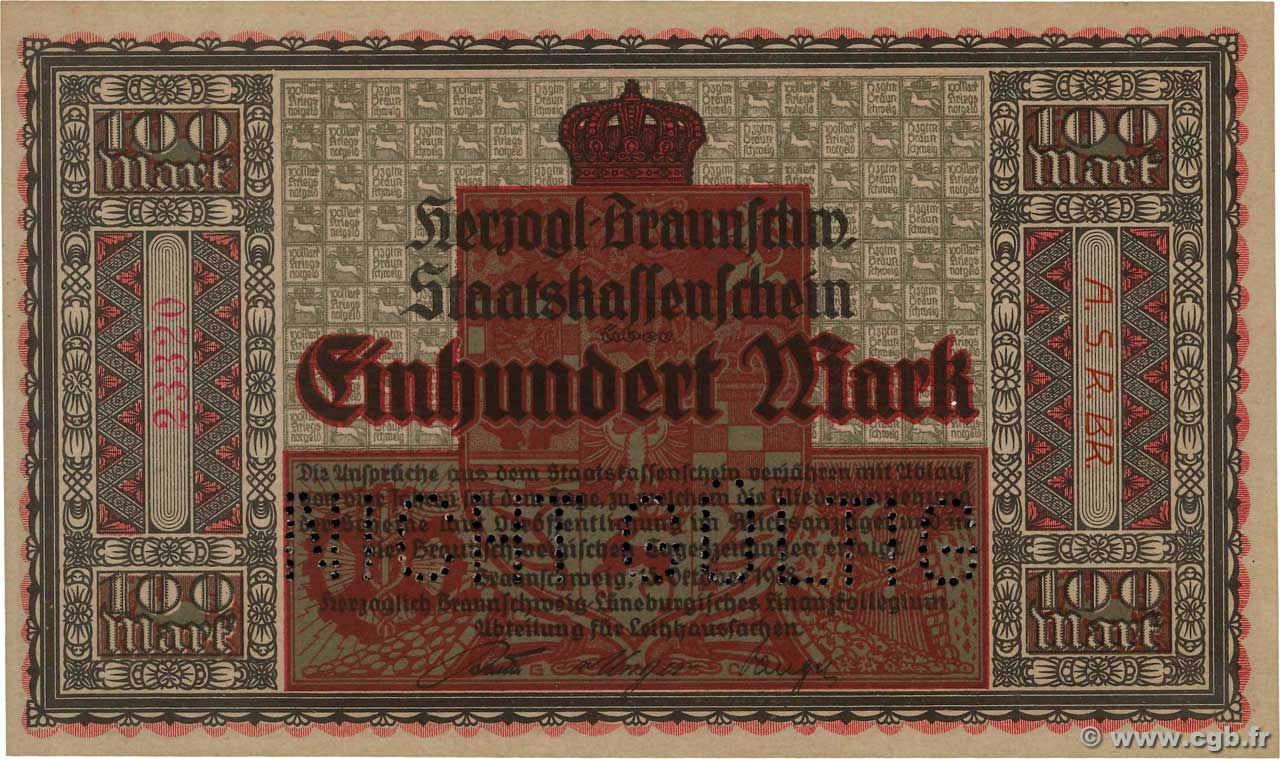 100 Mark ALLEMAGNE Braunschweig 1918  NEUF