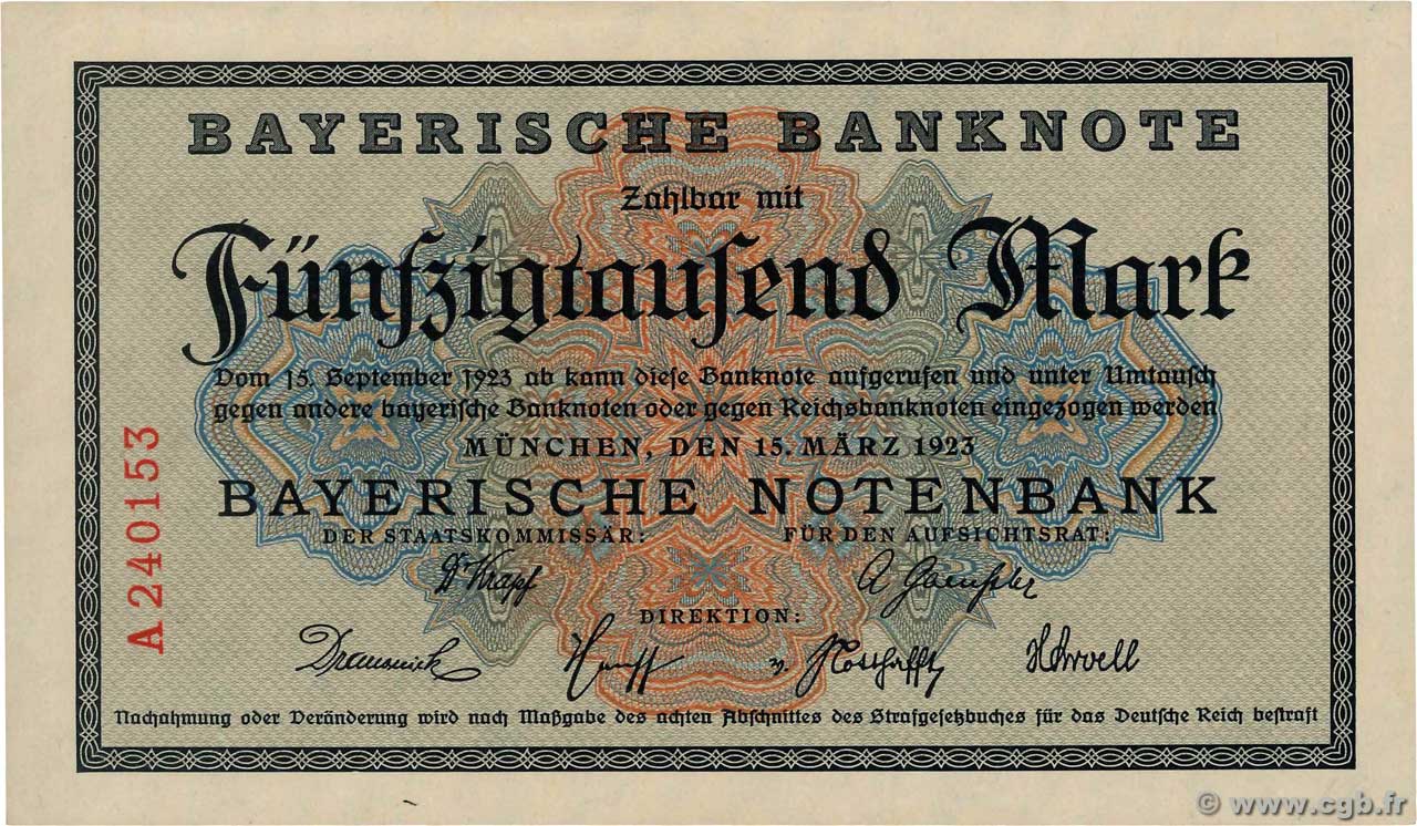 50000 Mark GERMANIA Munich 1923 PS.0927 AU