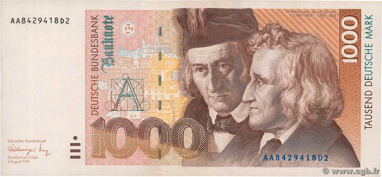 1000 Deutsche Mark GERMAN FEDERAL REPUBLIC  1991 P.44a BB