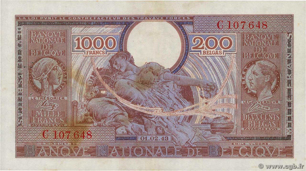 1000 Francs - 200 Belgas BELGIEN  1943 P.125 SS