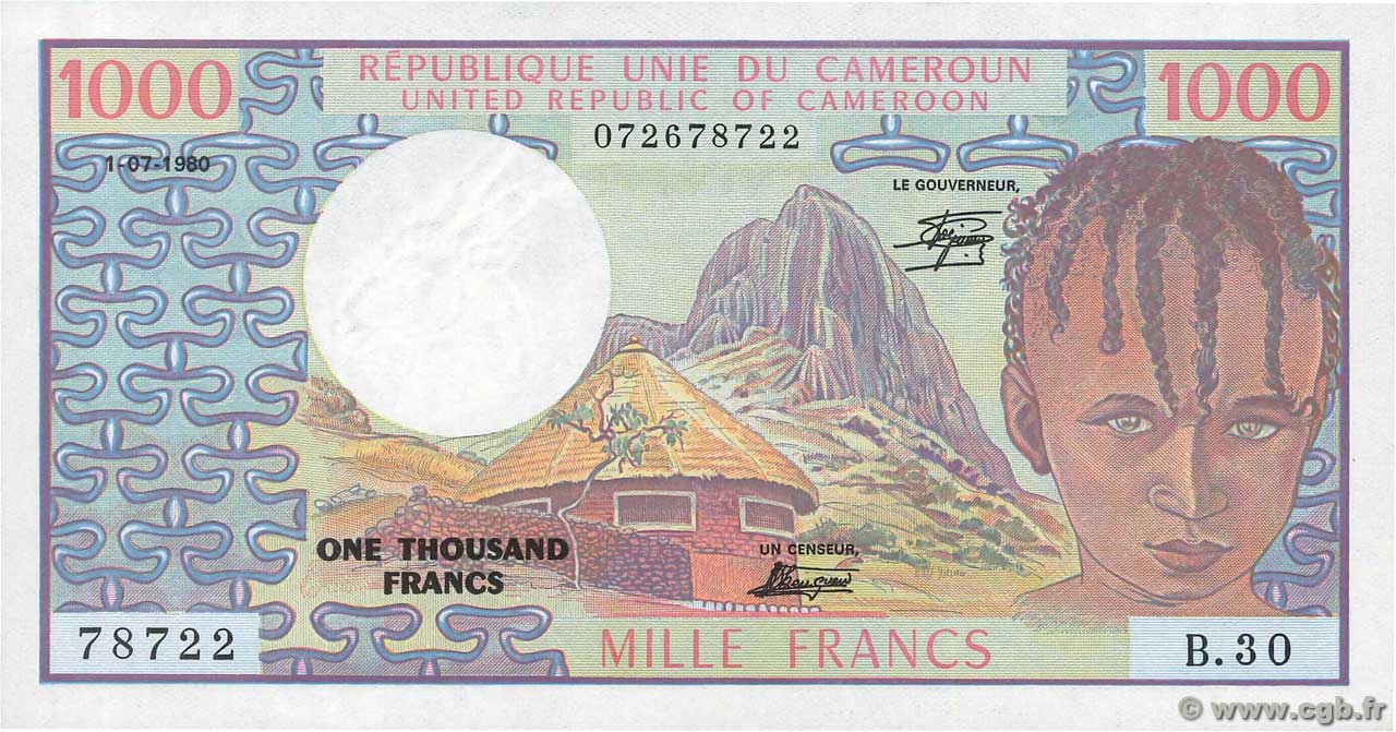 1000 Francs CAMERúN  1980 P.16c SC
