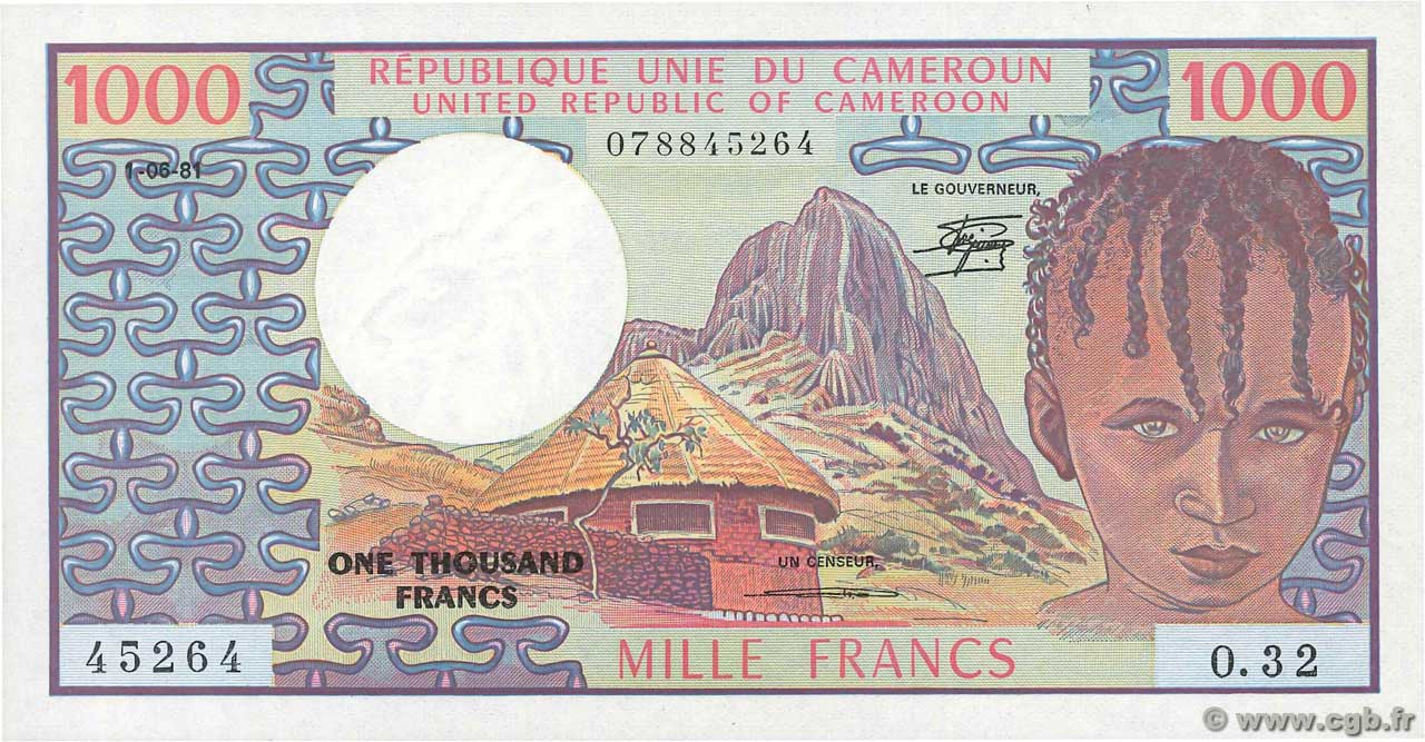 1000 Francs CAMEROON  1981 P.16d UNC-