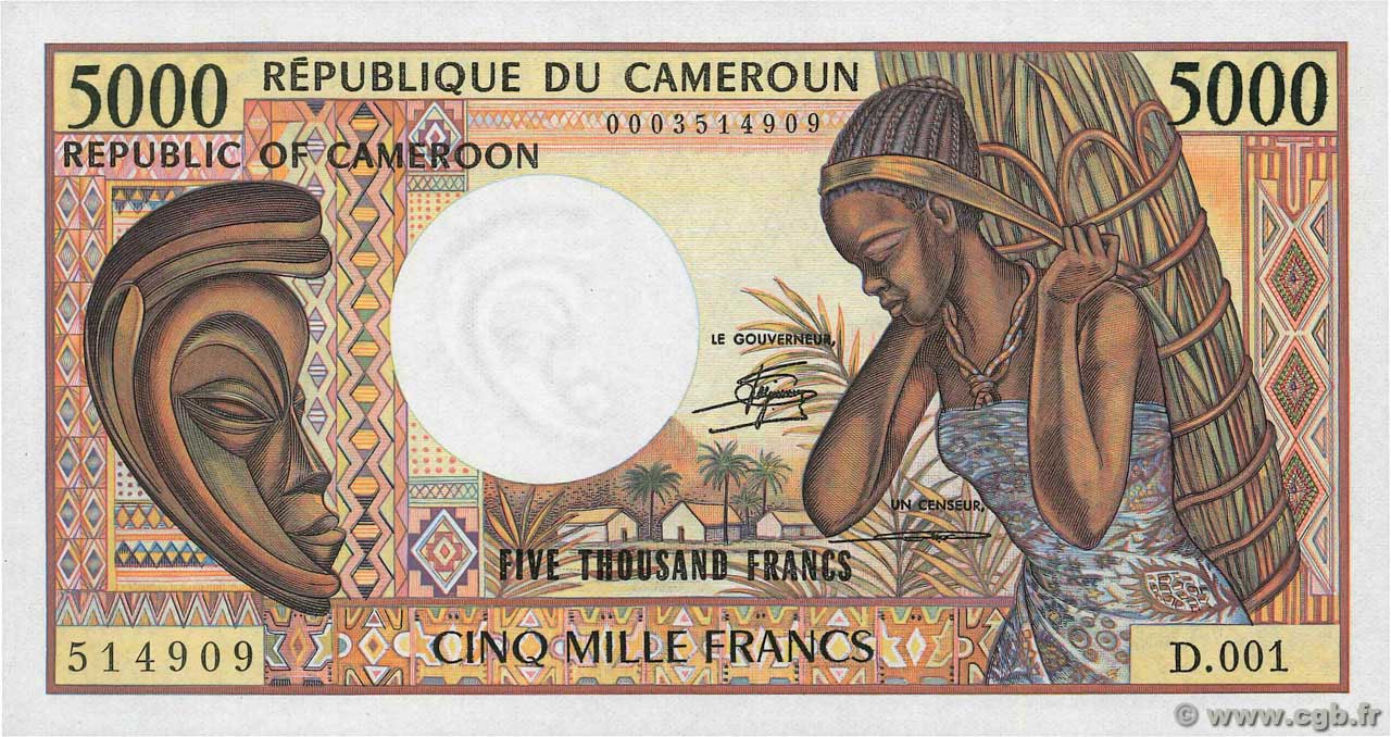 5000 Francs CAMERúN  1984 P.22 SC+