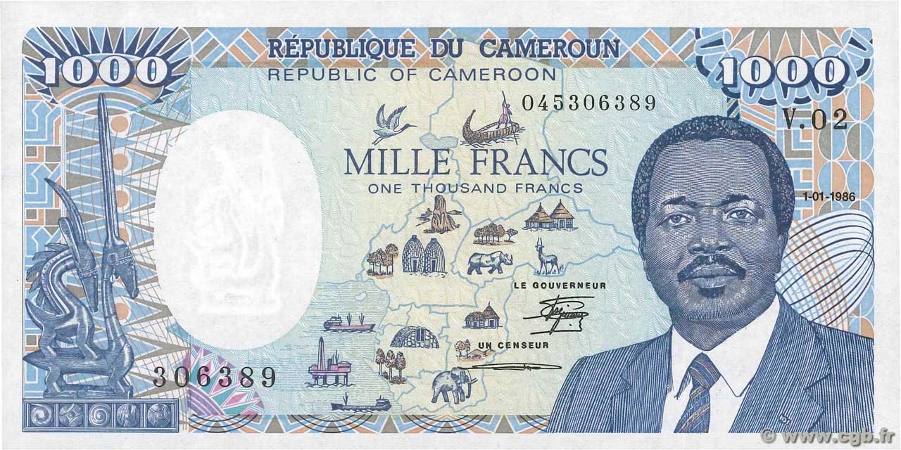 1000 Francs CAMERúN  1986 P.26a SC+