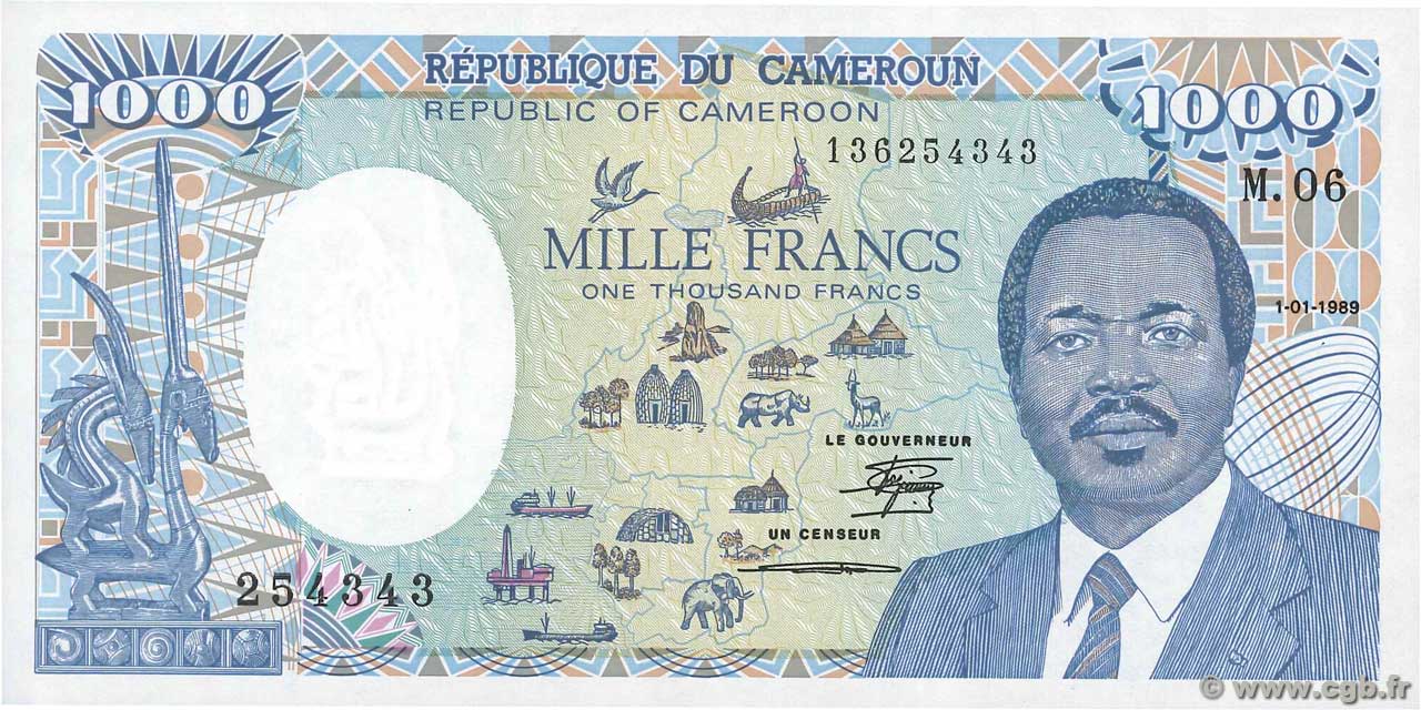 1000 Francs KAMERUN  1989 P.26a ST