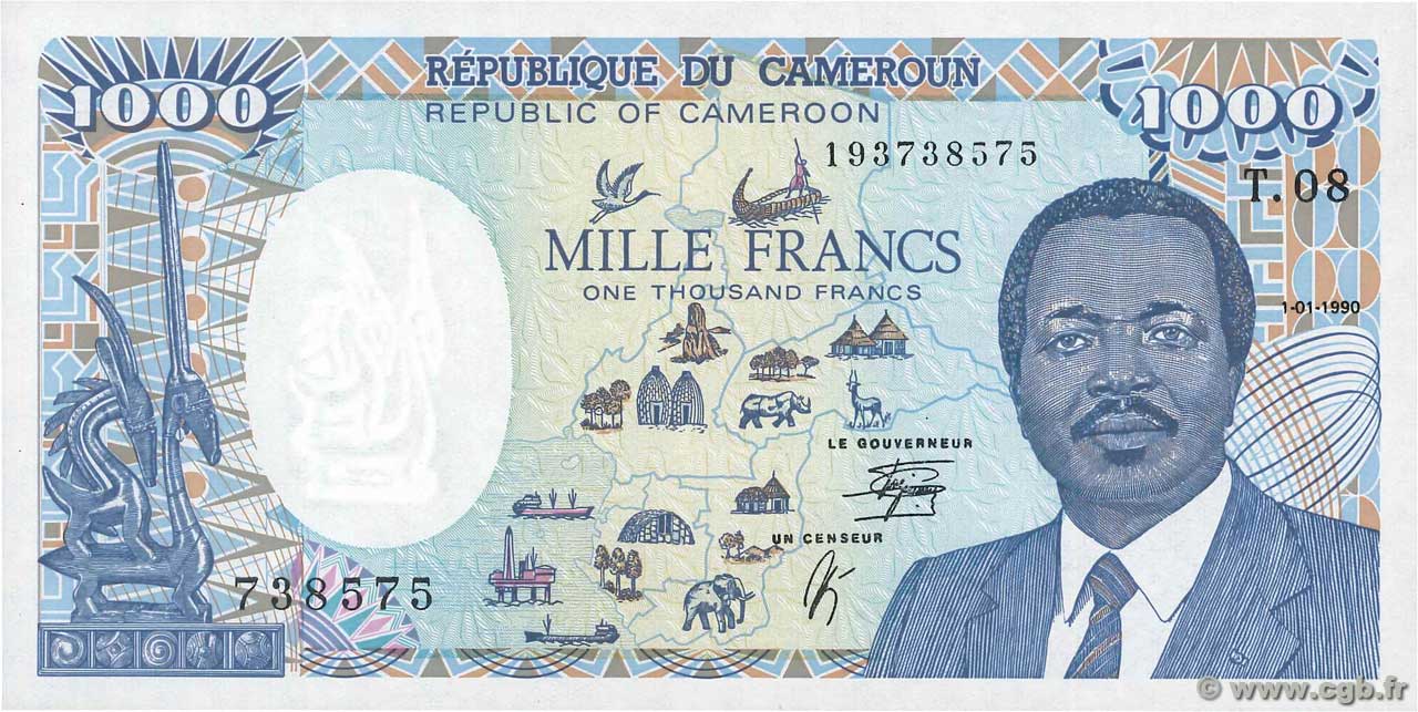 1000 Francs CAMERúN  1990 P.26b FDC