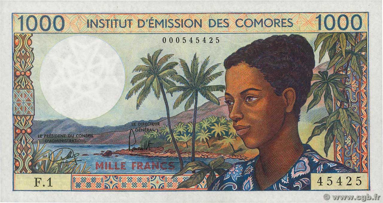 1000 Francs COMORAS  1975 P.07a FDC