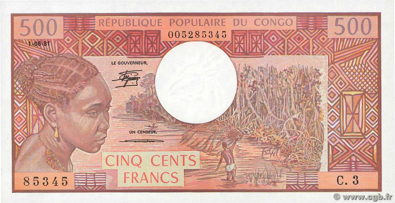 500 Francs CONGO  1981 P.02d SPL